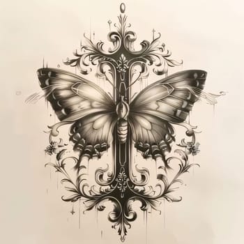 Beautiful spring illustration: Illustration of a cross with a butterfly on a grunge background