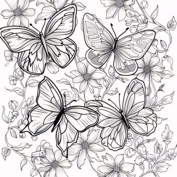 Beautiful spring illustration: Seamless pattern with butterflies and flowers. Hand drawn vector illustration.