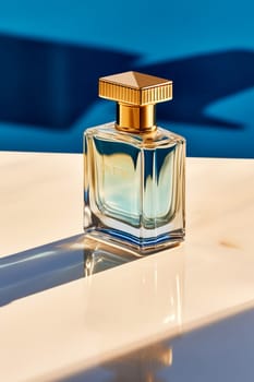 Luxury womens fragrance, bottle of perfume scent by the swimming pool in summer, bespoke perfumery and beauty product sale commercial, post-processed, generative ai