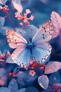 Beautiful spring illustration: Beautiful blue butterfly on a light background.