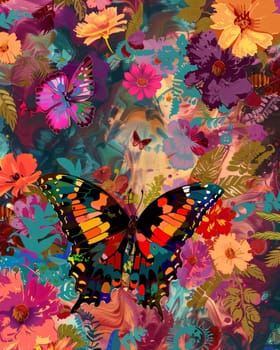 Beautiful spring illustration: Seamless floral pattern with colorful flowers and butterflies, vector illustration
