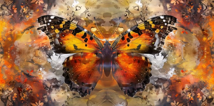 Beautiful spring illustration: Beautiful butterfly on abstract colorful background. Digital art painting. 3d rendering