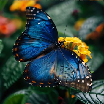 Beautiful spring illustration: Beautiful butterfly on a flower in the garden. Close up.