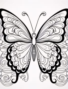 Beautiful spring illustration: Butterfly with ornament on white background. Hand drawn illustration.