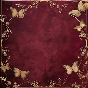Beautiful spring illustration: grunge background with butterflies and floral ornament on the old paper