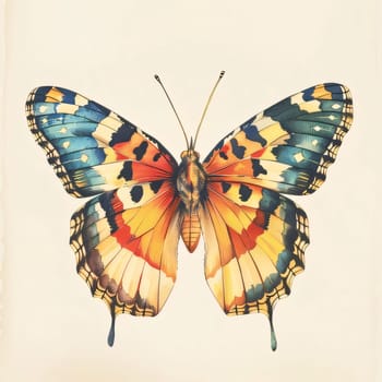 Beautiful spring illustration: Beautiful butterfly isolated on white background. Hand drawn illustration in vintage style.