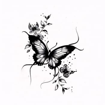 Beautiful spring illustration: butterflies design black and white, beautiful butterfly, element for design