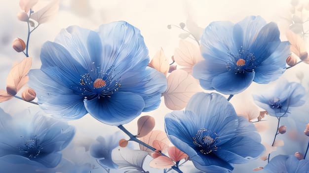 Banner blue flowers on a light background. Flowering flowers, a symbol of spring, new life. A joyful time of nature awakening to life.