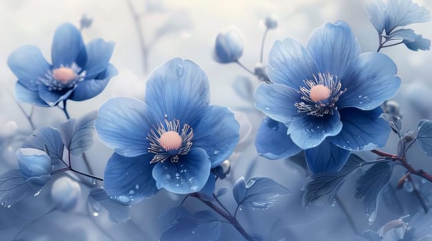 Banner blue flowers on a light background. Flowering flowers, a symbol of spring, new life. A joyful time of nature awakening to life.