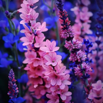 Pink, dark blue, purple Lilies, close-up photo. Flowering flowers, a symbol of spring, new life. A joyful time of nature awakening to life.