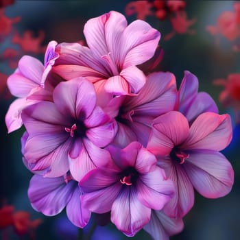 Purple pink flowers, close up photo from above. Flowering flowers, a symbol of spring, new life. A joyful time of nature awakening to life.