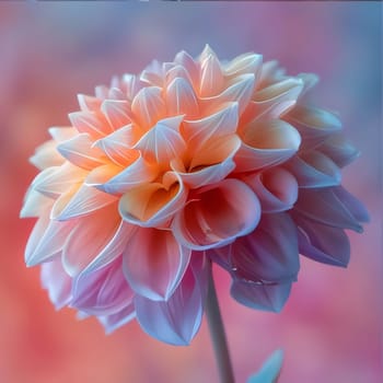 Orange dahlia flower close-up photo, blurred background. Flowering flowers, a symbol of spring, new life. A joyful time of nature awakening to life.