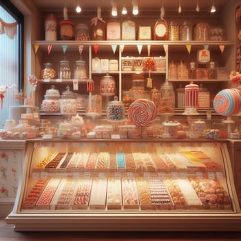 Colorful candy store with a variety of sweets and treats on display