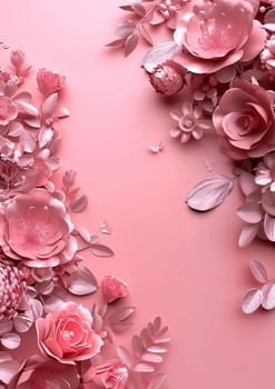 Pink background and embellishments of pink Flowers, illustration, banner, spaces for your own content. Flowering flowers, a symbol of spring, new life. A joyful time of nature waking up to life.