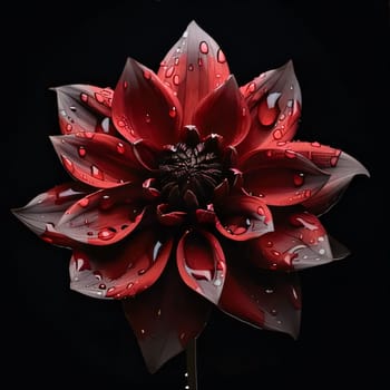Red dahlia flower with water drops isolated on black background. Flowering flowers, a symbol of spring, new life. A joyful time of nature waking up to life.