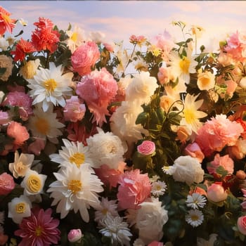 A bouquet of white and pink flowers outside during the day. Flowering flowers, a symbol of spring, new life. A joyful time of nature waking up to life.