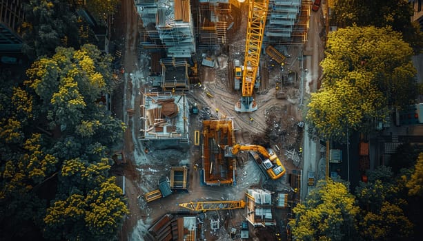 A construction site with a large building in the background by AI generated image.