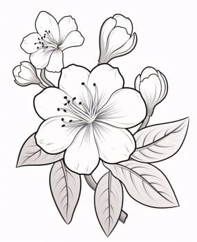 Black and White coloring sheet, flower petals and leaves. Flowering flowers, a symbol of spring, new life. A joyful time of nature waking up to life.
