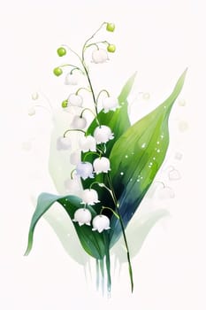 Drawn, painted white lily flower on isolated white background. Flowering flowers, a symbol of spring, new life. A joyful time of nature waking up to life.