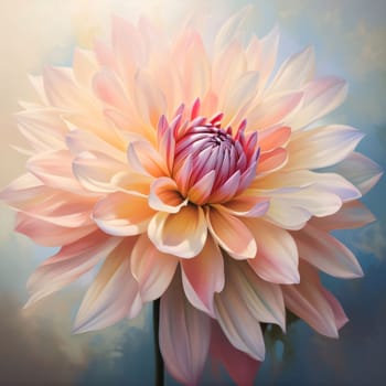 Pink and white dahlia. Flowering flowers, a symbol of spring, new life. A joyful time of nature waking up to life.