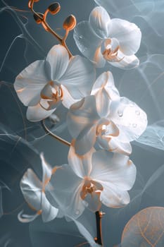 White orchid flowers on a dark background. Flowering flowers, a symbol of spring, new life. A joyful time of nature waking up to life.