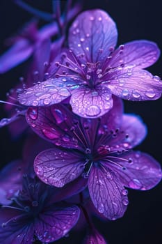 Purple flower with water droplets. Flowering flowers, a symbol of spring, new life. A joyful time of nature waking up to life.