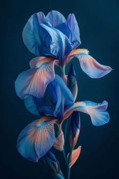 Blue flowers, petals on a dark background. Flowering flowers, a symbol of spring, new life. A joyful time of nature waking up to life.