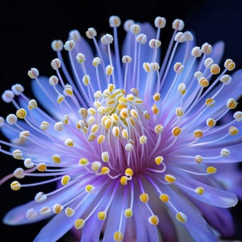 Close-up photo of a blue flower with petals on a black isolated background. Flowering flowers, a symbol of spring, new life. A joyful time of nature waking up to life.