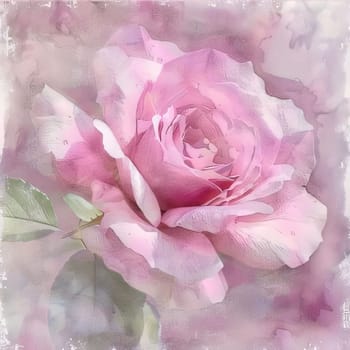 Drawn, painted pink rose on a light background. Flowering flowers, a symbol of spring, new life. A joyful time of nature waking up to life.