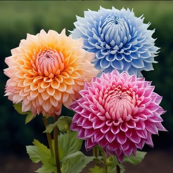 Colorful dahlia flowers. Flowering flowers, a symbol of spring, new life. A joyful time of nature waking up to life.