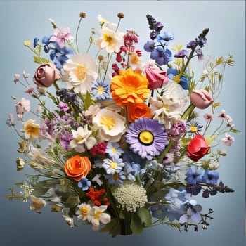 Bouquet of colorful flowers, different species in a vase. Flowering flowers, a symbol of spring, new life. A joyful time of nature waking up to life.