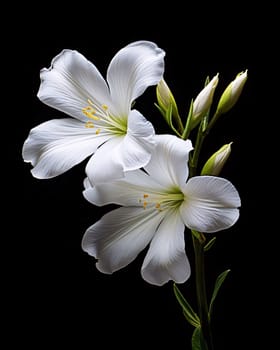 White frangipani flower on black background. Flowering flowers, a symbol of spring, new life. A joyful time of nature waking up to life.
