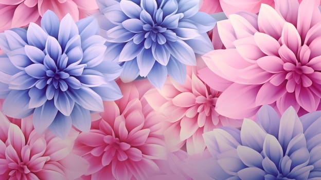 Pink and blue dahlia flowers. Flowering flowers, a symbol of spring, new life. A joyful time of nature waking up to life.