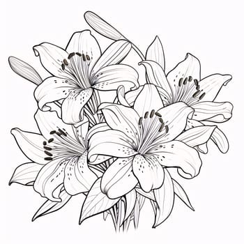 Black and white coloring sheet bouquet of flowers.Flowering flowers, a symbol of spring, new life.A joyful time of nature awakening to life.