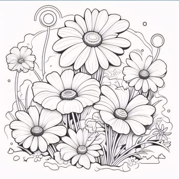 Black and white coloring sheet bouquet of flowers.Flowering flowers, a symbol of spring, new life.A joyful time of nature awakening to life.