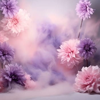 Pink white flowers around white smoke space for your own content.Flowering flowers, a symbol of spring, new life.A joyful time of nature waking up to life.