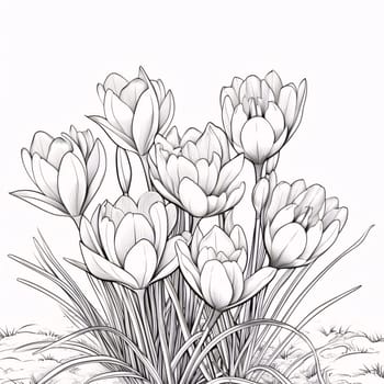 Black and white coloring sheet, a bouquet of flowers. Flowering flowers, a symbol of spring, new life. A joyful time of nature waking up to life.