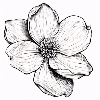 Black and white coloring sheet of a flower with leaves. Flowering flowers, a symbol of spring, new life. A joyful time of nature awakening to life.