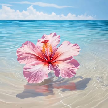 Pink lily flower on water. Flowering flowers, a symbol of spring, new life. A joyful time of nature awakening to life.