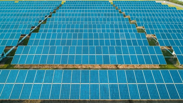 Aerial view of solar energy panels on sunny day, solar panels, Solar power plants.