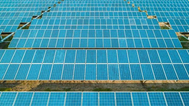 Aerial view of solar energy panels on sunny day, solar panels, Solar power plants.