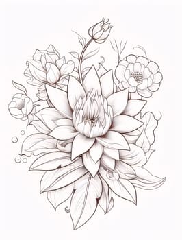 Black and white coloring sheet, vertical flowers with leaves. Flowering flowers, a symbol of spring, new life. A joyful time of nature awakening to life.