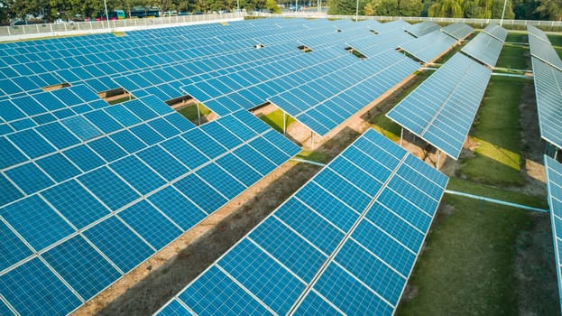 Aerial view of solar energy panels on sunny day, solar panels, Solar power plants.