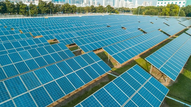 Aerial view of solar energy panels on sunny day, solar panels, Solar power plants.