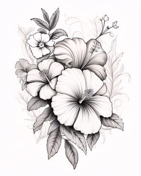 Black and white coloring sheet, vertical flowers with leaves. Flowering flowers, a symbol of spring, new life. A joyful time of nature awakening to life.