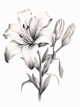 Black and white lily flower coloring sheet. Flowering flowers, a symbol of spring, new life. A joyful time of nature waking up to life.