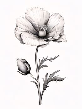 Black and white poppy flower coloring sheet. Flowering flowers, a symbol of spring, new life. A joyful time of nature awakening to life.