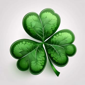 Large green clover with details on white isolated. The green color symbol of St. Patrick's Day. A joyous time of celebration in the green color.