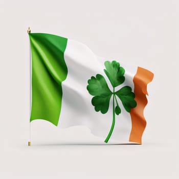Flag with a three-leaf green clover on a white background. The green color symbol of St. Patrick's Day. A joyous time of celebration in the green color.