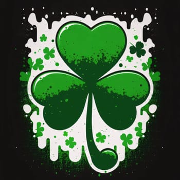 Painted Green three-leaf clover on white and black. The green color symbol of St. Patrick's Day. A joyous time of celebration in the green color.